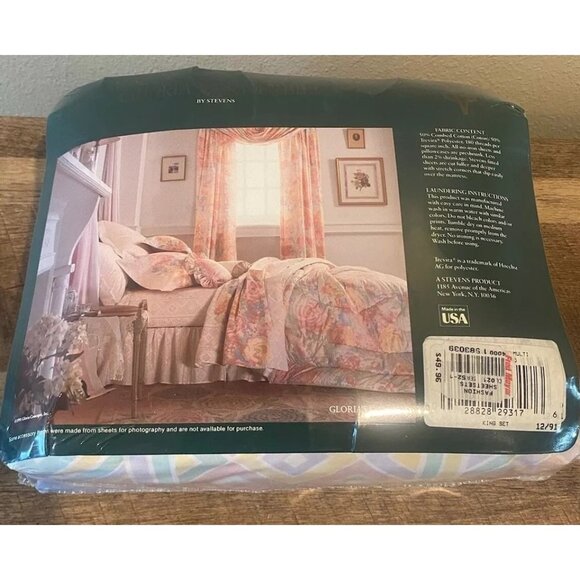 Vintage 1991 Gloria Vanderbilt King Sheet Set GLORIA’S COLLAGE Floral Pastel NEW - Picture 2 of 6